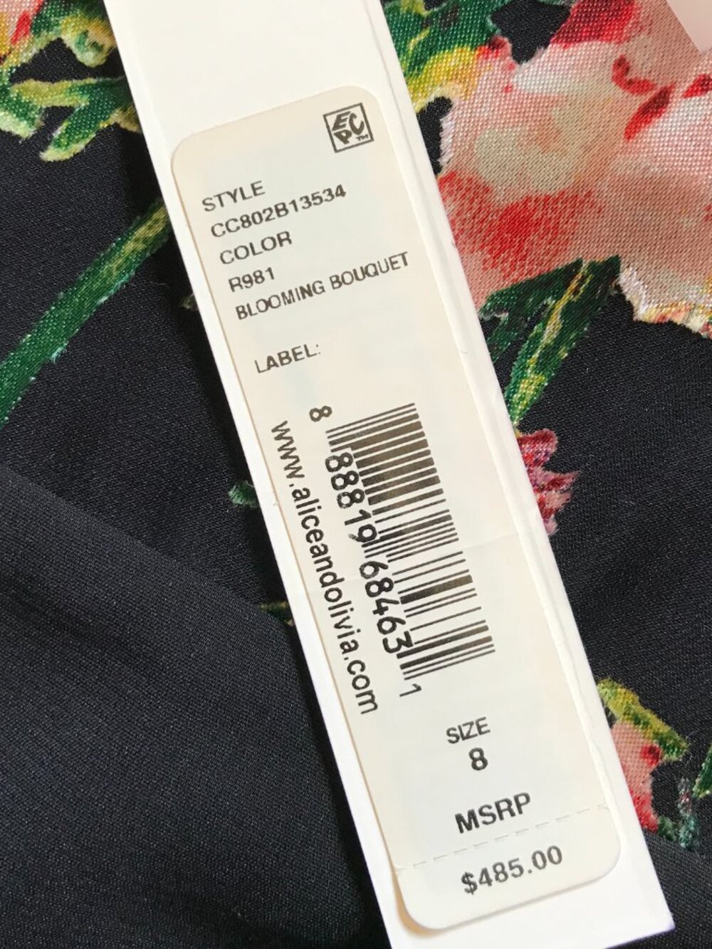 NWT Alice + Olivia Abney Wrap Midi Dress Womens 8 Black Red Floral V-Neck NEW - Picture 4 of 11